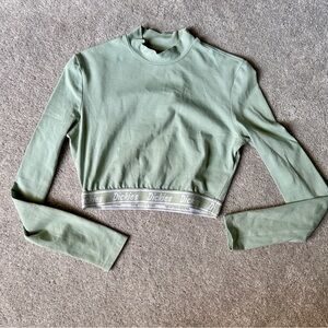 Dickies Jade / Turquoise Cotton & Elastane Long Sleeve Mock Neck Cropped Top